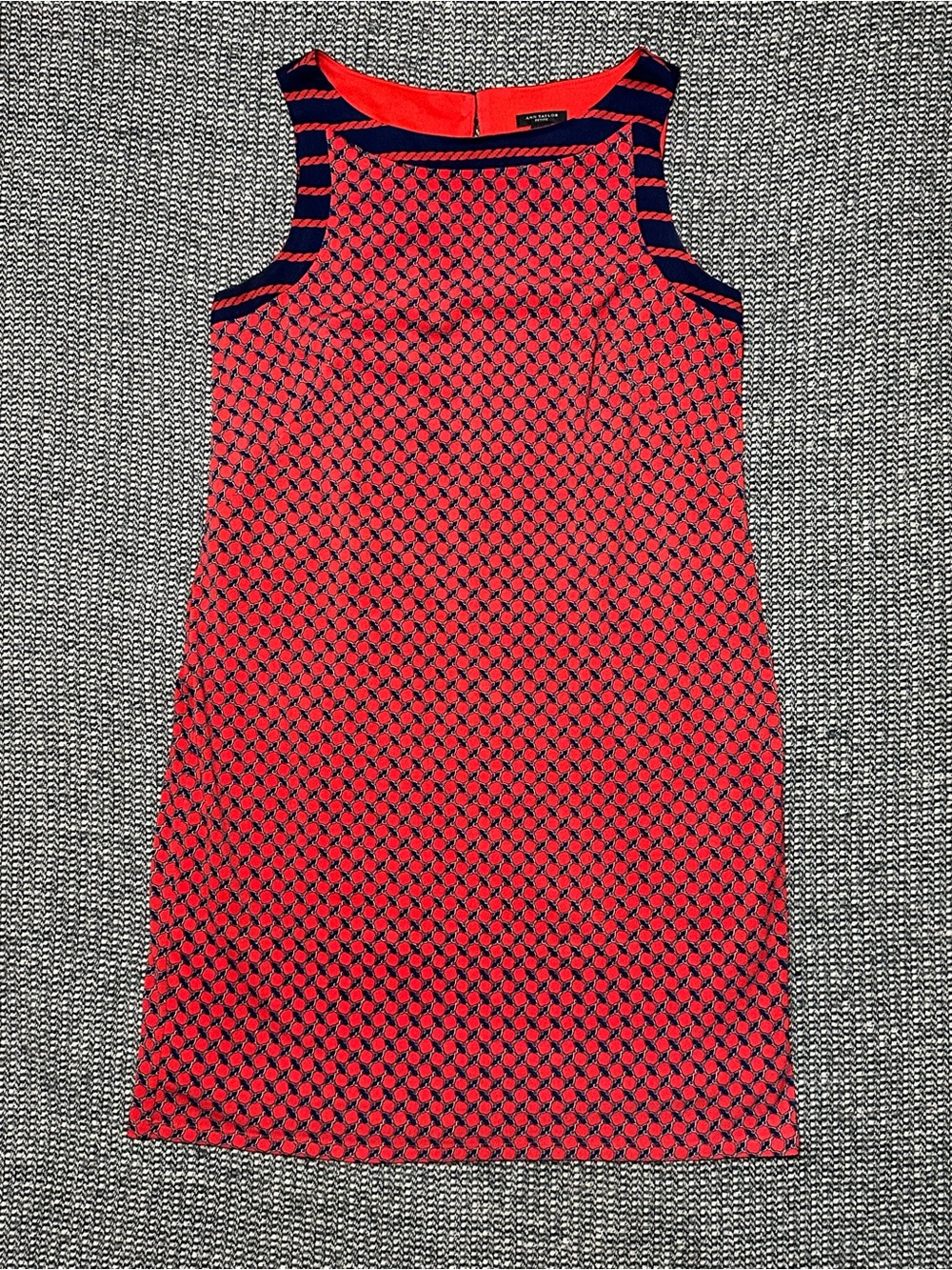 Ann Taylor Red & Navy Patterned Sleeveless Dress